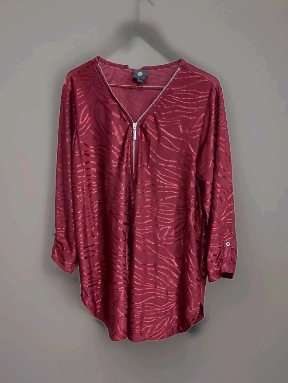 JM Collection Dark Red Burgundy 3/4 Sleeve Tunic Top sz 0X Plus 44x31 Shirt